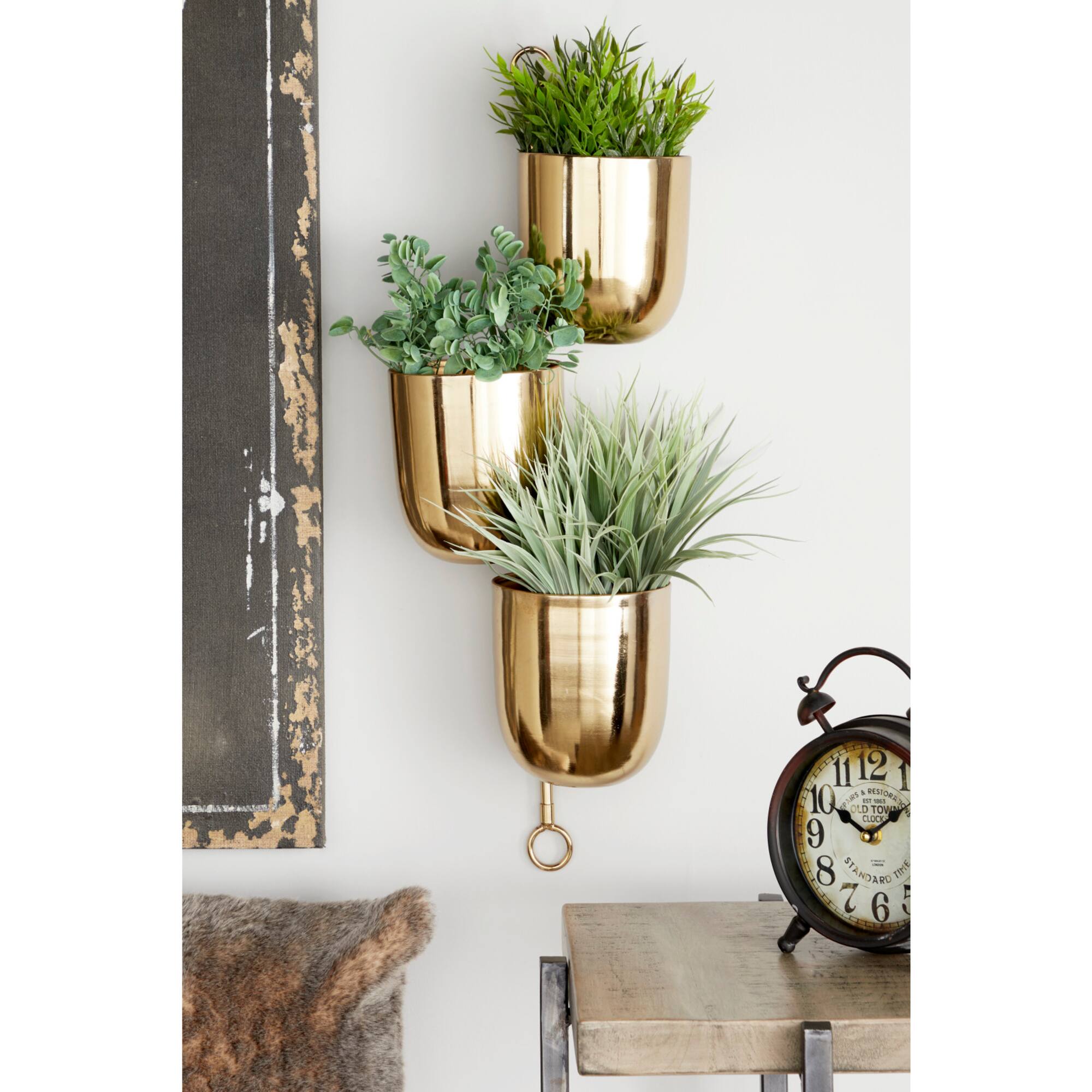 25" Gold Metal Contemporary Wall Planter
